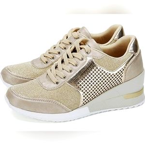 High Heeld Wedge Sneakers for Women - Ladies Hidden Sneakers Lace Up Sho…